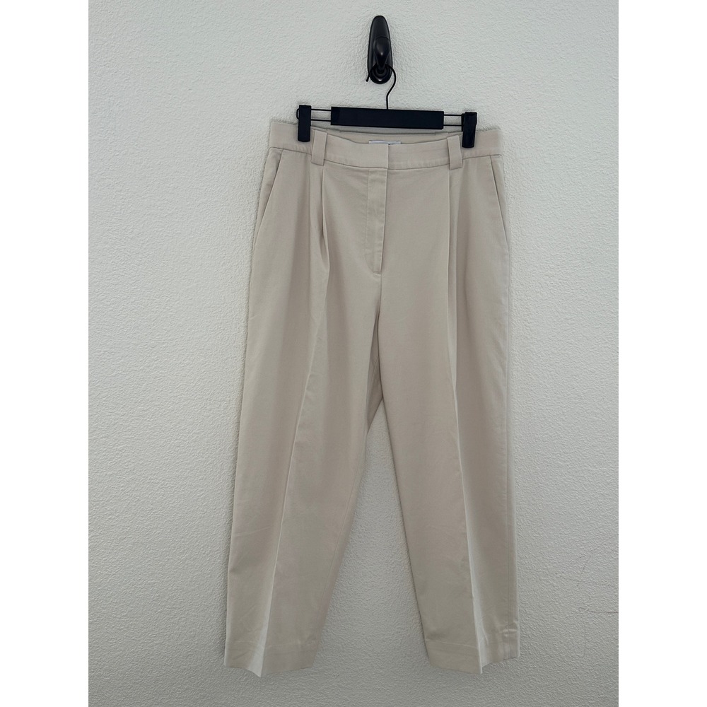 & Other Stories Trousers Womens Size 8 Beige Pleated High Waist Tapered Leg
